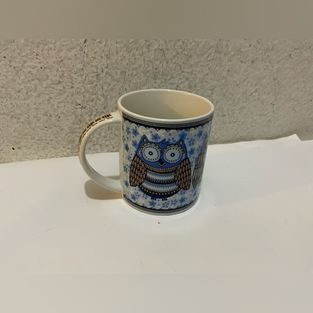 QUEENS Mug NIGHT OWLS Birds BLUE Heart 12 oz